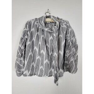 Dra Los Angeles Womens Black White Textured Arrow Print Long Sleeve Blouse Large